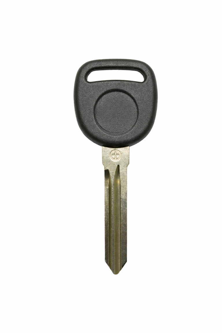 Key with embedded chip for vehicle security. We cut and program same day.