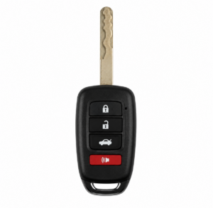 Remote head key with integrated buttons and metal blade used for automotive lockout and key replacement service